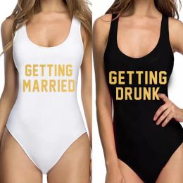 Swimwear Bride Swimsuit Getting Drunk &Getting Married Beachwear Bachelorette Party Bathing Suits Custom Swimwears