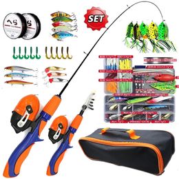 Fishing Rod Full Kits 1 Telescopic Spinning Reel Baits Lure Set Combo Bag Gear Travel Accessories Hooks Pole Beginner 240223