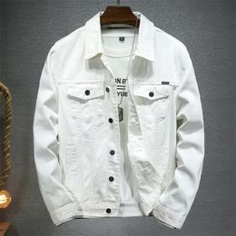 Autumn High-quality Mens Denim Jacket White Black Blue Fashion Casual Button Stretch Street Personality Denim Jacket S-5XL 240304