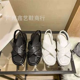53% OFF Sports shoes 2024 P Family Crossed Thick Sole Sandals Summer New Leather Cake with Square Headed Elevated Height for Womens Shoes