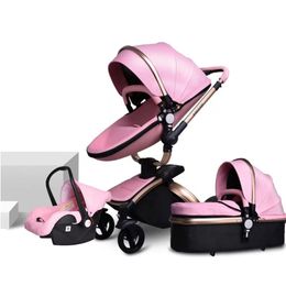 Baby Stroller Pu Designer Leather Can Sit And Lie Four Seasons Winter Russia Luxury Suit Brand Popular Soft Fashion Comfortale Elastic