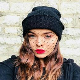 Women Veil Beanies Retro Princess Hat Lady Vintage Mesh Cap Gauze Veil Hat Knitted Women Street Snap253G