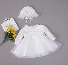 With Hat Vintage Baby Girl Baptism Dresses Set For Girls 1 Year Birthday Party Dress Autumn Winter Christening Gown Clothing Girl3557789