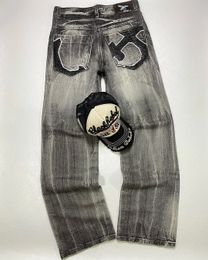 Gotik Sokak Hip Hop Basılı ve boyalı kot pantolon moda moda yüksek bel geniş bacak pantolon y2k haruku tarzı düz pantolon 240226