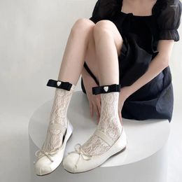 Women Socks Nylon Ballet Style Stockings Trendy Breathable Solid Color Lace Ruffle Hollow Out Mesh