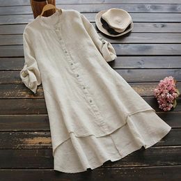 Womens Autumn O-Neck Cotton Linen Baggy T-Shirt Tops Clothes Oversized Ladies Casual Blouse Tee Clothing L-5XL Plus Size 240219