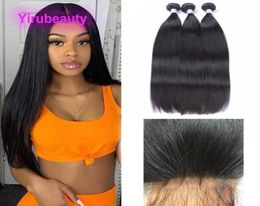 Indian HD 55 Lace Closure With Bundles Wefts Silky Straight 4 PCS 100 Human Hair With Closures Part Natural Colour Yirubeaut7512520