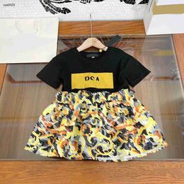 Fashion girl dresses Gold patterned printing Princess dress baby skirt Size 100-160 CM kids designer clothes summer child frock 24Mar