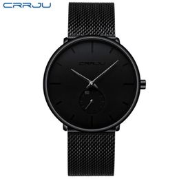 2021 CRRJU Top Brand Luxury Mens Watches Quartz Watch Men Casual Slim Mesh Steel Waterproof Sport wristwatch Relogio Masculino mon328e