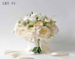 Wedding Flowers LKY Fr Bouquet Silk Roses White Bridal Artificial A Marriage Bridesmaids7649900