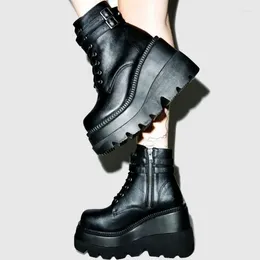 Boots 2024 Big Sizes 43 Platform High Heels Cosplay Fashionable Autumn Winter Wedges Shoes Ankle Women Booties PU