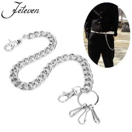 Keychains Men's Waist Key Chain Silver Heavy Rock Metal Hip Hop Gothic Punk Style Pants Trousers Jean Biker Wallet Ring Long 251W