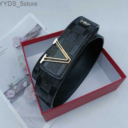 Belts 2024 Black Embossed Checkered Belts Letter V Alloy Hollowing Process Designers Unisex Leash Smooth Buckle Geometric Leather Girdle 240305