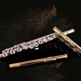 2024 New 17 Keys Open Hole Gold Flute External Professional Cupronickel Key C Tune Hand B foot Gold Flute High Quality Musical Instrument With Case
