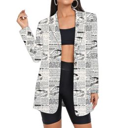Blazers Women's Suit Vintage Newspaper Blazers Long Dropshipping Oversized Car Clothes Clothing Print Lady Fashion Wholesale Streetwear