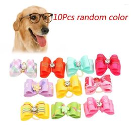 Dog Apparel Hair Bows 10Pcs/pack With Rubber Band Rhinestone Handmade Grooming Accessories Puppy Small Dogs Products