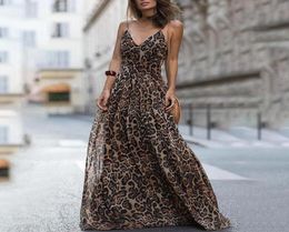 Casual Dresses Vintage Leopard Print Long Women Dress Sexy VNeck Spaghetti Strap FloorLength Maxi Female Party Plus Size W8443011234