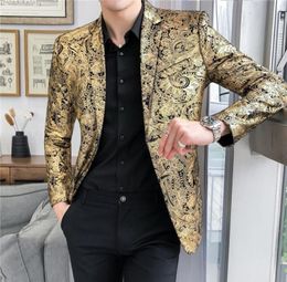 Luxury Gold Striped Print Blazer Street Casual Men039s Slim Suit Jacket Nightclub Prom Dress Evening Dress Sleek Suit Jacket M4788753