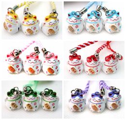 Wholesale lots of 100 pcs Various Color Cute Maneki Neko Lucky Cat Bell Mobile Cell Phone Charm