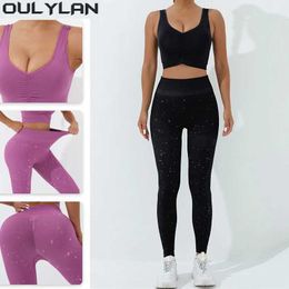 Women's Tracksuits Ouleylan Exercise Set 2PCS High Waist Fitness Legs+Sports Bra Sports Set Womens Yoga Set Seamless Yoga Set Gym Clothing J0305