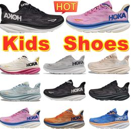 Big Kids shoes Hoka Clifton 9 Toddler Sneakers Trainers Hokas One Free People Girls Boys Running shoe Designer youth Runner breathable Black White u11