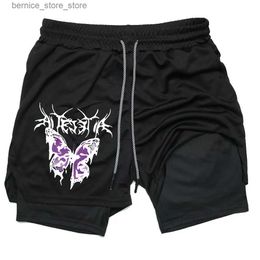 Men's Shorts Butterfly print Y2K performance shorts for mens quick drying sports shorts summer fitness running exercise website 2-in-1 gym shorts Q240305