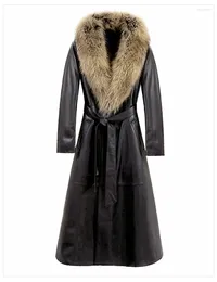 Women's Leather 2024 Genuine Jacket Women Long Down Jackets Sheepskin Coat Female Raccoon Dog Fur Collar Cuero Genuino Pph17