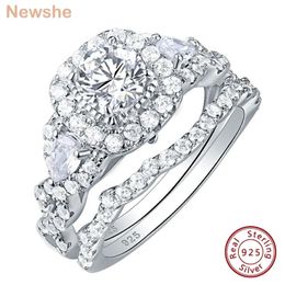 she 2 Pcs Wedding Rings Set for Women 925 Sterling Silver 24Ct Round Pear White Cz Luxury Engagement Jewelry Size 413 240220