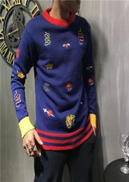 New arrivalNew style early autumn men sweater bee tiger snake pattern embroidery cashmere material fashion dark Grey and blue two1950760