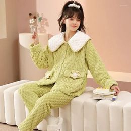 Women's Sleepwear Casual Wear Nightclothes Loose Home Autumn Thickened Flannel Warm Two-piece 2024 Suit Winter Pajamas Fashion Women