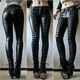 Capris Steampunk Women Faux Leather Cosplay Pants Carnival Party Skinny Button Trousers Workout Leggings High Waist 2020 New Girl Pants