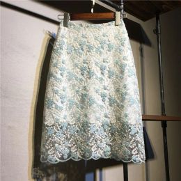 Skirt High Waist Skirt Women Elegant Office Pencil Skirts Korean Style Prairie Chic Mesh Embroidery Lace Skirt