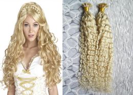 613 Bleach Blonde keratin hair extension u tip 100s curly keratin bond hair extensions 100g pre bonded human hair extensions5028616