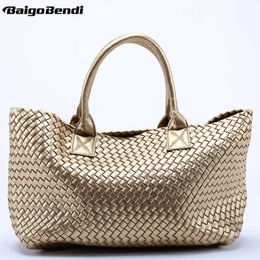 24 Colors Ladies Hight Quality Woven Leather Cross Stitch Hobo Handbag Women Large Bag Casual Tote 240304