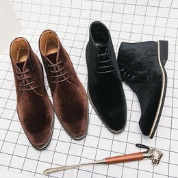 Dress Shoes Men's Trendy Pointed Toe Lace-Up Wear-resistant Non-Slip Boots Smart Casual Mens Men Leather Original