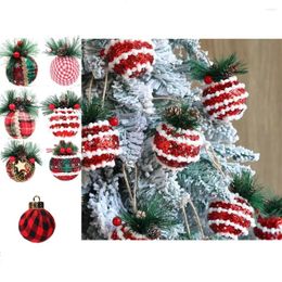 Party Decoration 6pcs Red Green Plaid Cloth Christmas Wrapped Ball Pine Cones With Berry Leaves Pendants 6cm Tree