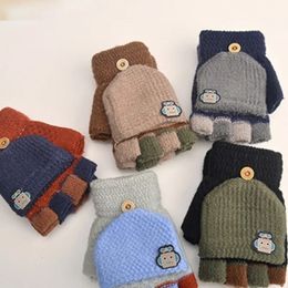 Cartoon Baby Gloves Autumn Winter Kids Girl Boy Fingerless Warm Knitted Thick Children Mittens HalfFinger 511Y 240226