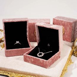 Jewellery Pouches Packaging Box Organiser Pendant Storage Ring Holder Necklace Pink Velvet Case