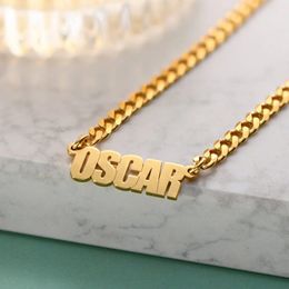 Custom Name Necklaces Pendants Women Men Stainless Steel Jewelry Cuban Chain Personalized Nameplate Choker Handmade Gifts 240221