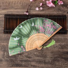 Chinese style folding fan-shaped peach blossom panda print dance performance fan-shaped classical retro qipao photography props 240305