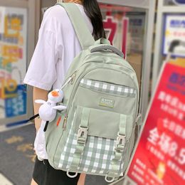 School Bags Lady Plaid Waterproof College Backpack Female Harajuku Laptop Bag Girl Travel Book Fashion Women Lattice