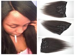 Clip in hair extensions 120g 7pcs 4a4b4c Natural Colour Coarse yaki hair extensions 100 Human hair weaves GEASY6400030