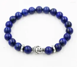 Charm Bracelets BPPCCR Natural Stone Lapis Lazuli Buddha Head Silver Colour Jewellery Male Female Chakra Prayer Beads Bijoux Pulsera