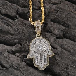 Hip Hop Vintage Hand Pendant Necklace Full 5A Zircon Gold Plated Women Men Jewellery Gift