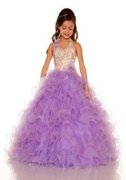 Sweet White Blue Purple Tulle Halter Beaded Sugar Girls Pageant Dress Flower Girl Dresses Princess Dressy Skirt Custom Size 212 H1862268