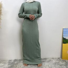 Ethnic Clothing Women Eid Muslim Dresses Dubai Kaftan Morocco Casual Knitting Sweaters Dress Solid Colour Arab Modest Vestidos Loose Elastic