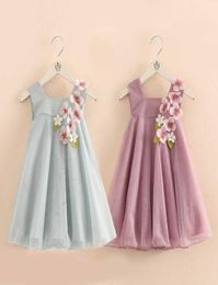 Summer 212 Years Old Children Birthday Wedding Solid Color Flower Decoration Princess Sleeveless Kids Big Girl Party Dress 2108023798332