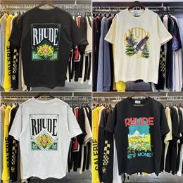 maglietta da uomo firmata rhude pantaloni magliette da uomo Top artigianato Rhude estate Magliette firmate street casual manica corta stile spiaggia tee stampa di cotone