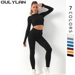 Women's Tracksuits Oulyan womens sportswear womens sportswear new training clothes fitness sets long sleeved yoga sets J240305