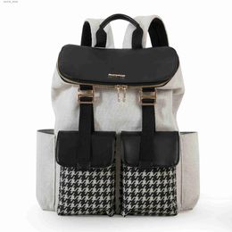 Diaper Bags Sunveno Mommy Diaper Bag Backpack Multifunction Stylish Baby Bag with Changing Pad Large Capacity Houndstooth Diaper BackpackL240305